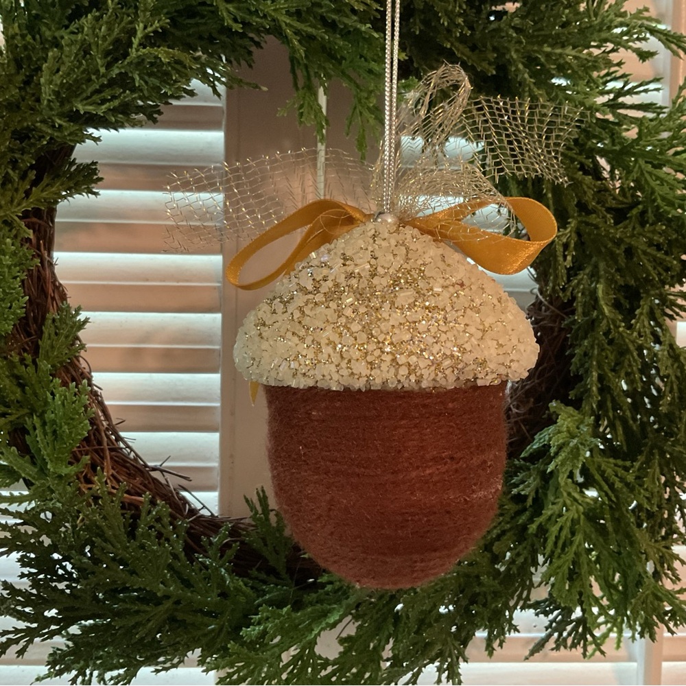 Festive Acorn Ornament with Gold and Brown Accents